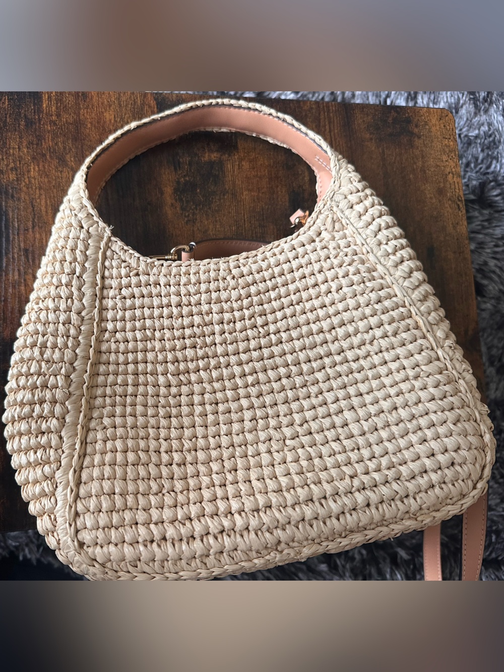 Tory Burch Beige Woven Straw Shoulder Bag with Tan Leather Strap - Picture 3 of 12